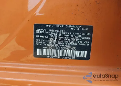 2019 Subaru Crosstrek Premium z USA, uszkodzony, nr VIN JF2GTACC4KH202508